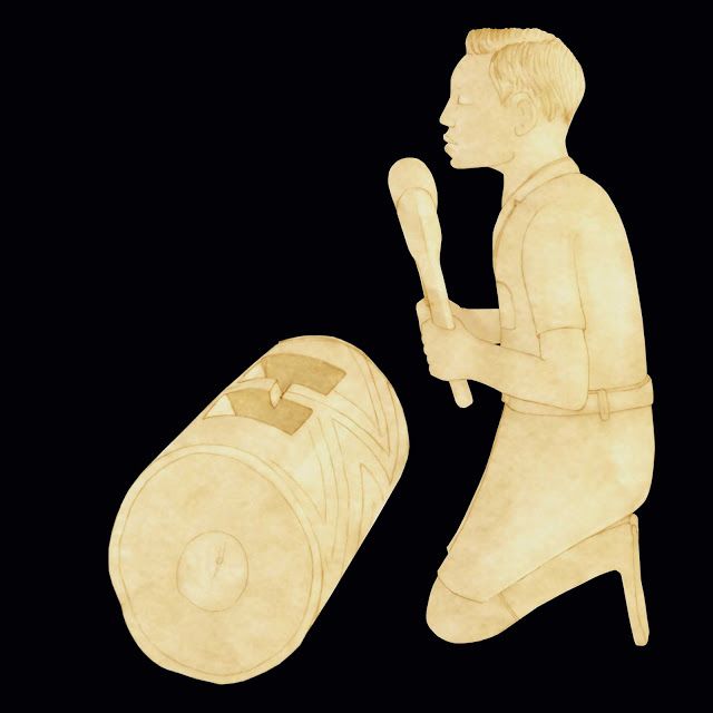 Congo, figura de marfil, tocando el tam-tam