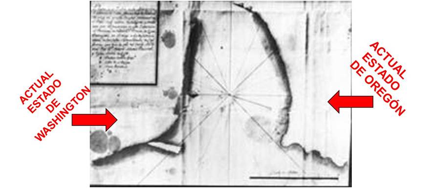 Primer dibujo de la desembocadura del río Columbia