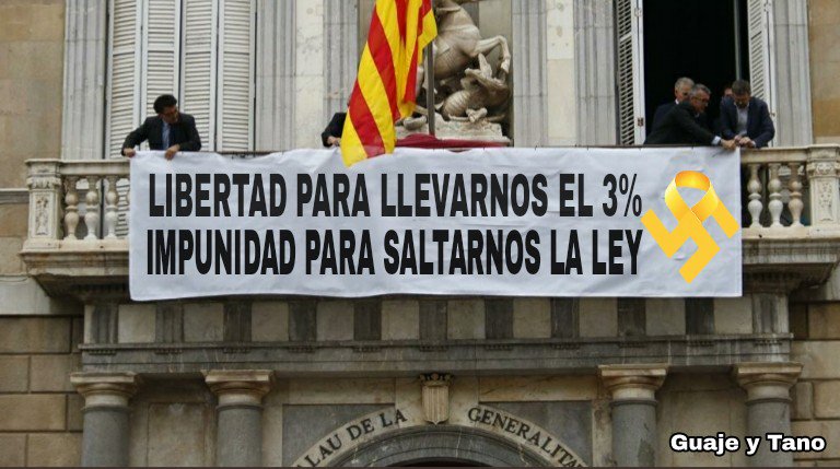 Ante el clamor de millones de catalanes, Torra ha quitado la pancarta del Palacio de la Generalitat