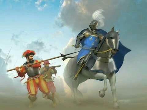 Gendarme francés es atacado por uno de los soldados de Pavía, , Batalla de Pavía 1521
