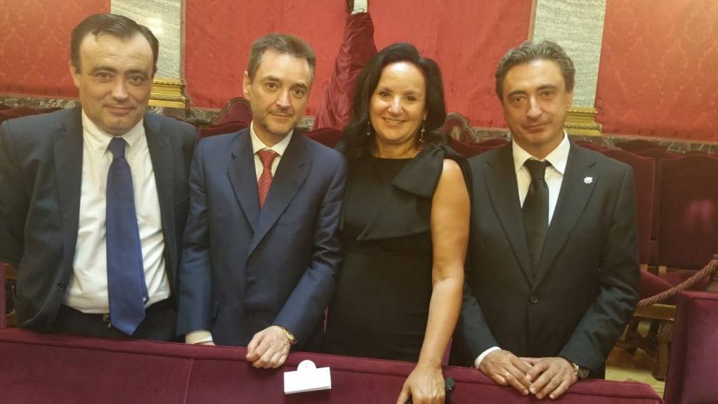De izquierda a derecha, Juan Antonio Lozano, de Juezas y Jueces para la Democracia, Manuel Almenar, de la Asociación Profesional de la Magistratura, Concepción Rodríguez, de Foro Judicial Independiente, y Raimundo Prado, de la Asociación de Jueces Francisco de Vitoria