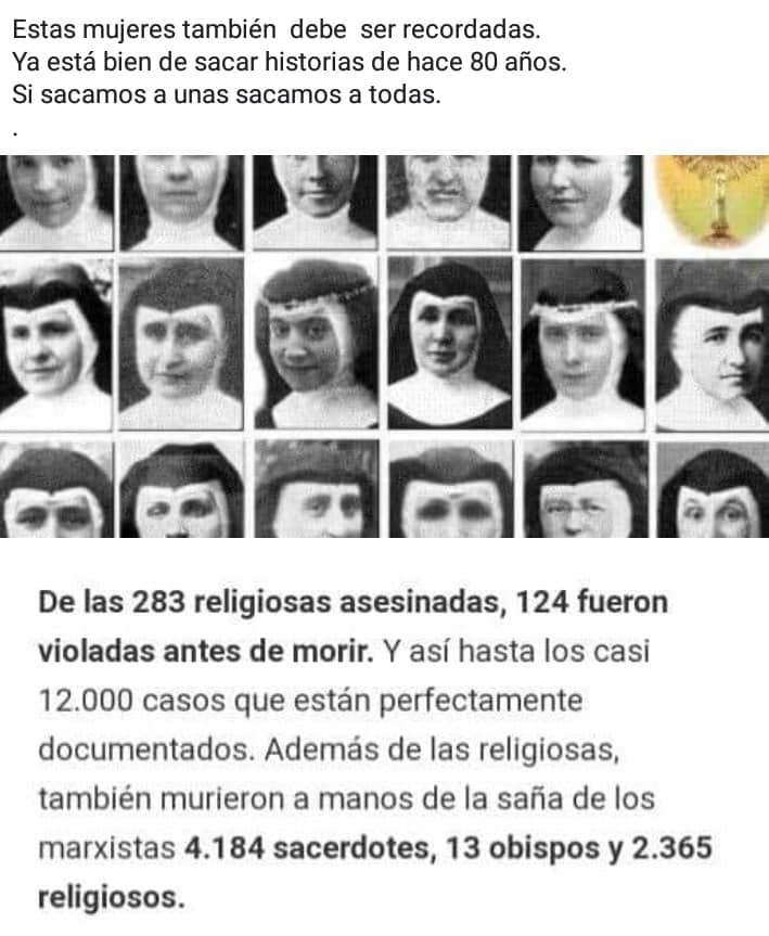De las 283 religiosas asesinadas, 124 fuern violadas antes de morir