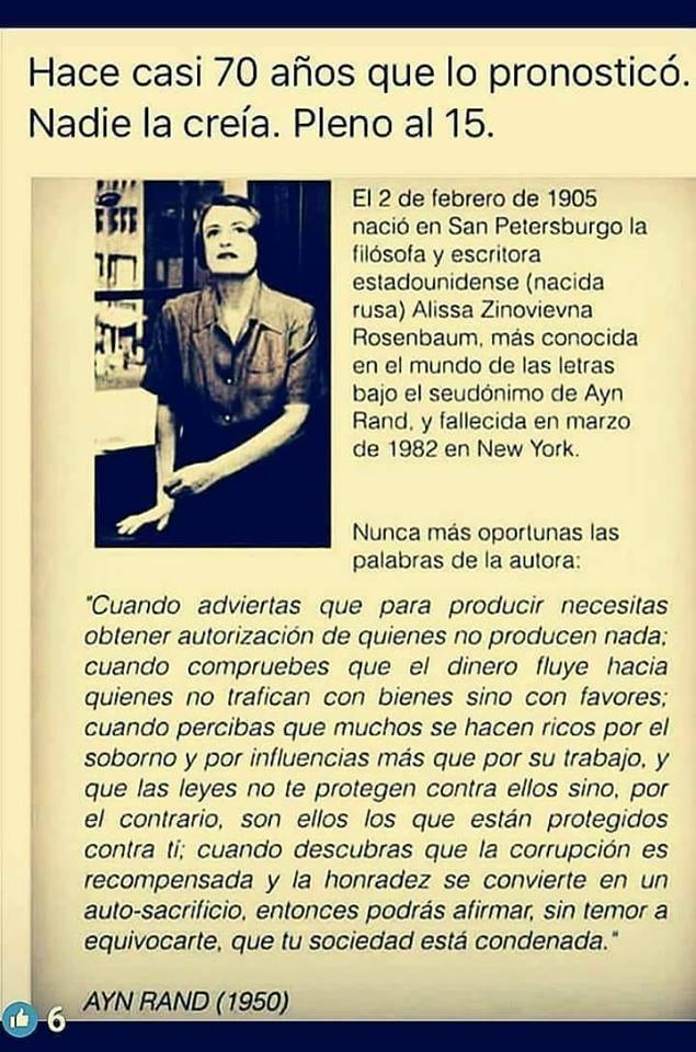 En estos días no debemos olvidar el juicio acertado de Ain Rand