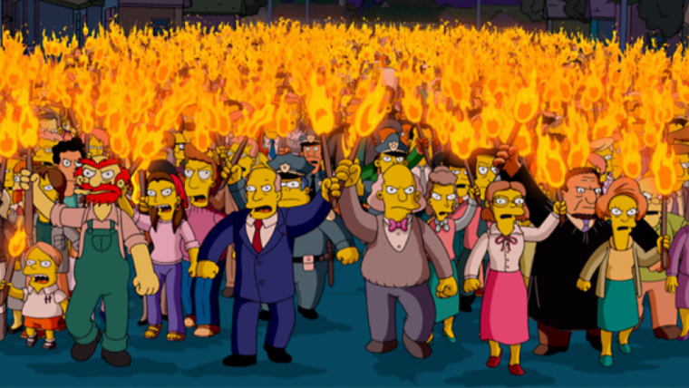 Los progresistas-populistas censuran cuantas ocasiones lo creen necesario y de múltiples maneras a periodistas y medios.La secuencia de los Simpsons es una metáfora perfecta del concepto de oclocracia