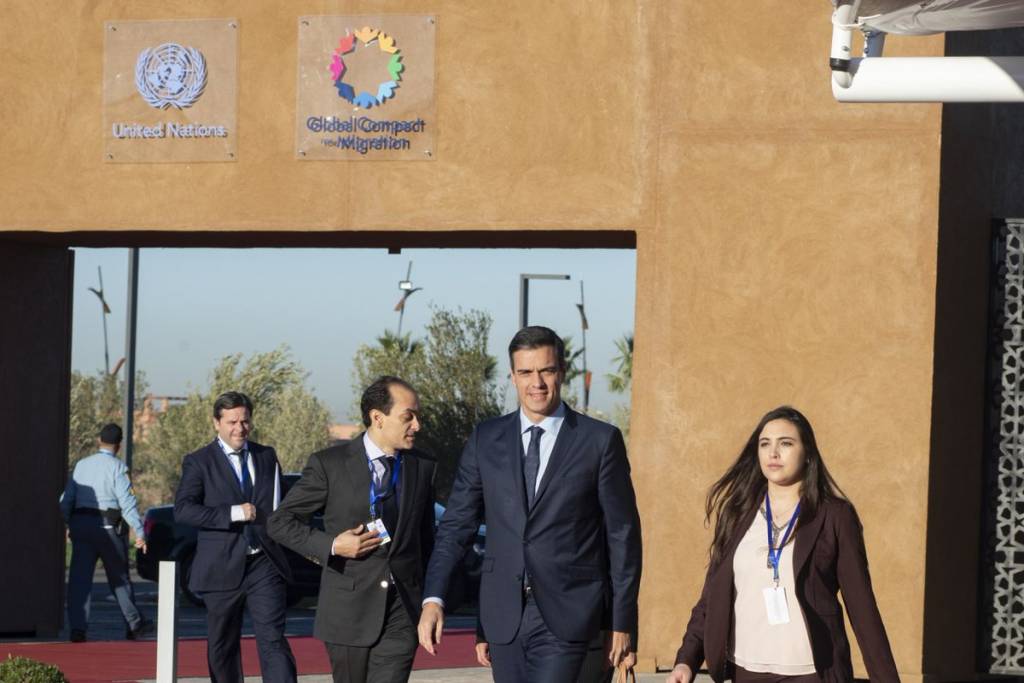 Pedro Sánchez, a su llegada a la cumbre de la ONU sobre migración en Marrakech, Marruecos