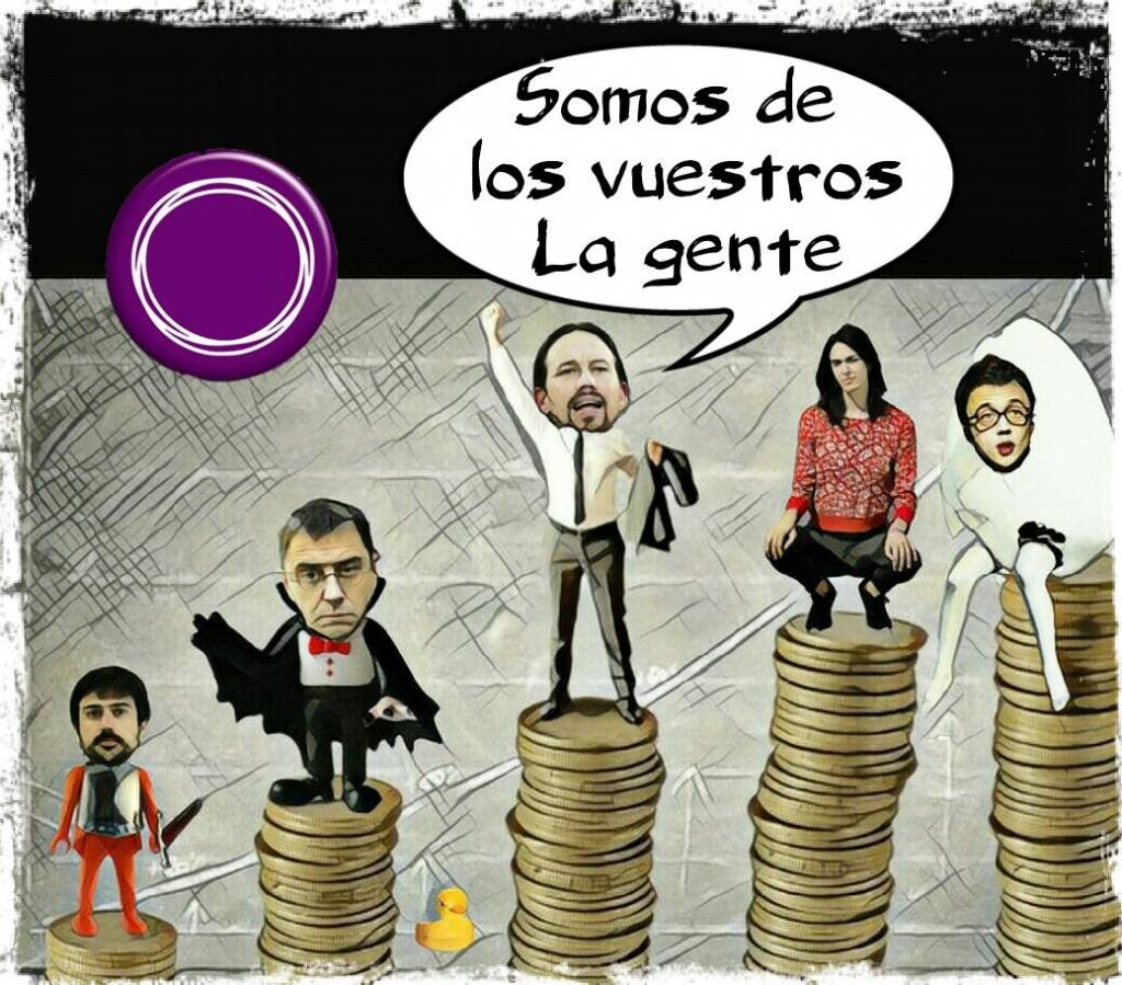 No te lo creas, los de Podemos están forrados, y muchos de ellos son parte de sagas privilegiadas de la vieja política en España. Ilustración de Linda Galmor