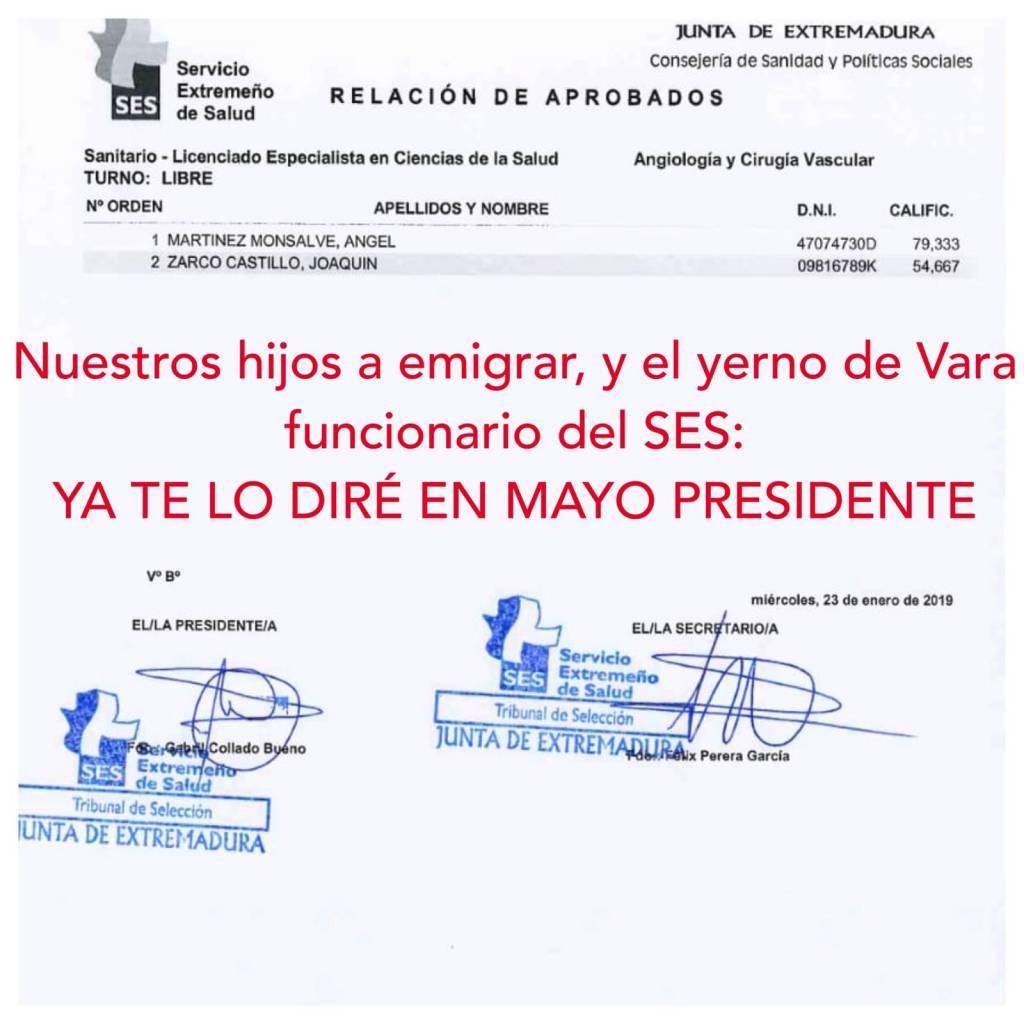 Nuestros hijos a Emigrar, y el yerno de Vara funcionario del SES