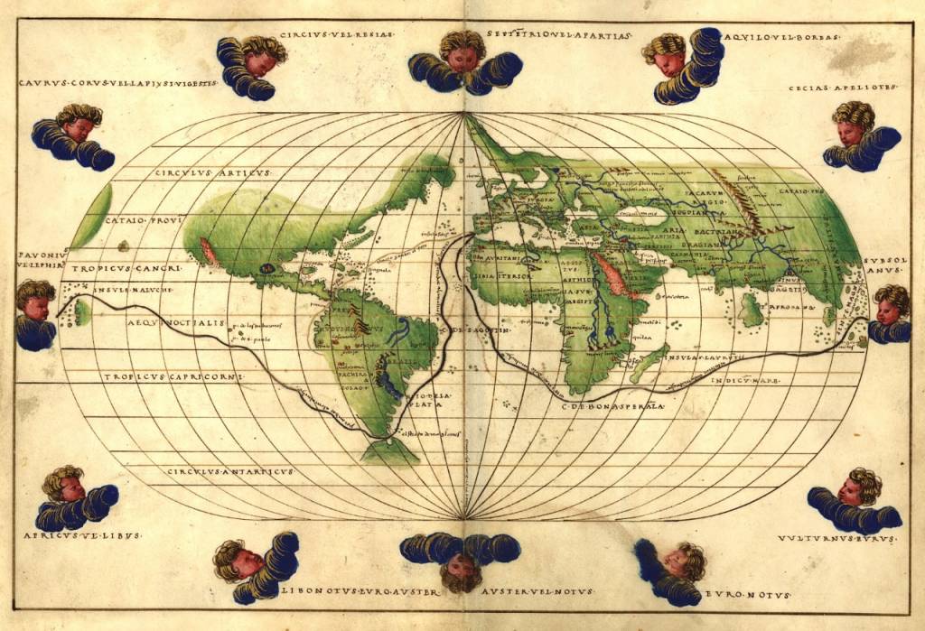 Mapamundi de uno de los atlas de Bautista Agnese, fechado en 1544. Dominio público