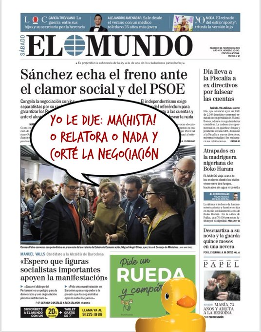 Sánchez echa el freno ante el clamor social y del PSOE. Portada de #Feliz sábado. Por Linda Galmor