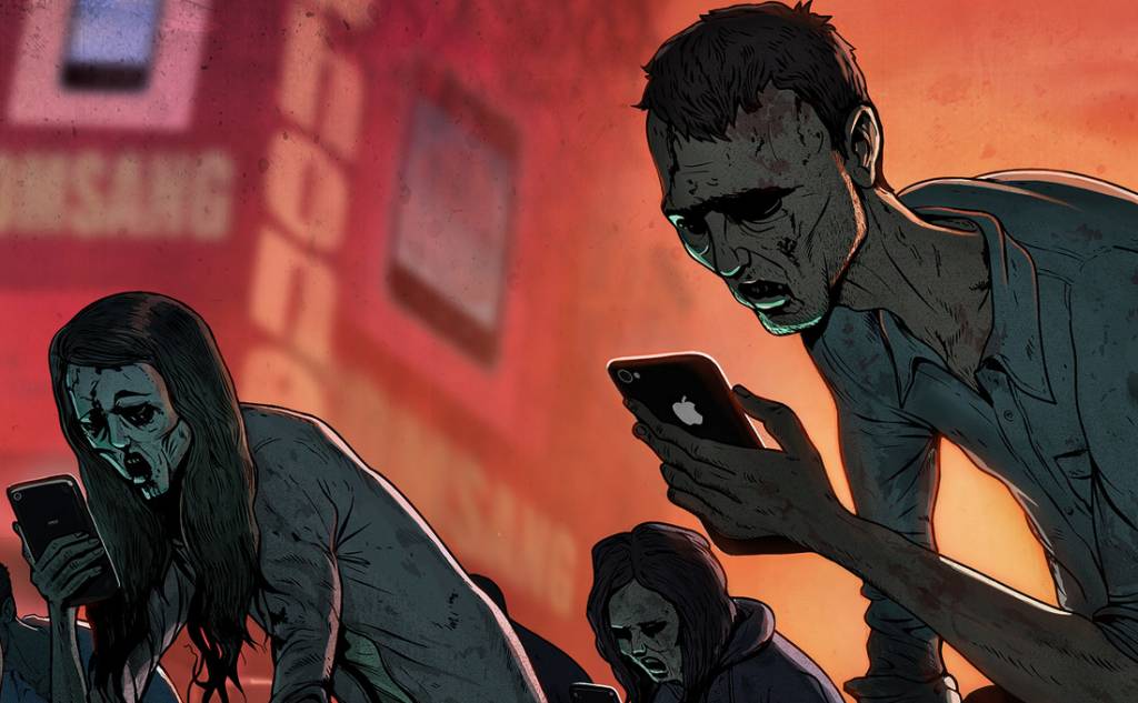 El teléfono móvil. Obra original del artista artista Steve Cutts