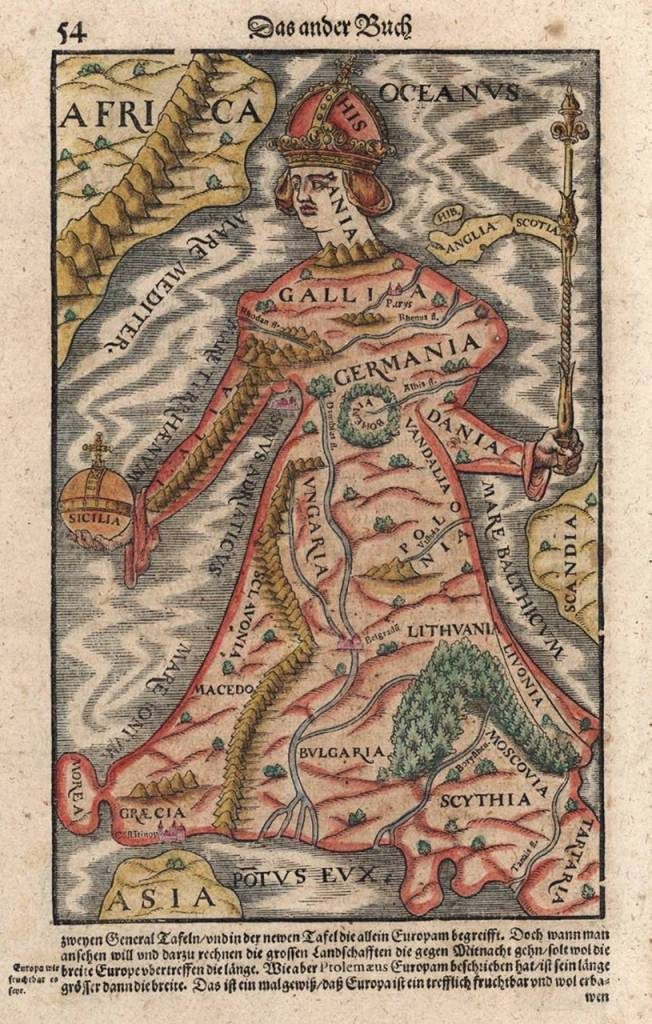 En este mapa figurativo de Europa ideado por Carlos V aparece Hispania a la cabeza