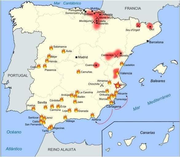 Mapa de los levantamientos cantonales 1873 y 1874.