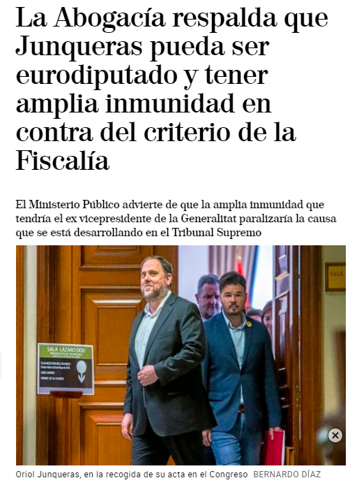 Pedro Sánchez respalda que Junqueras pueda ser eurodiputado y tener amplia inmunidad en contra del criterio de la Fiscalía