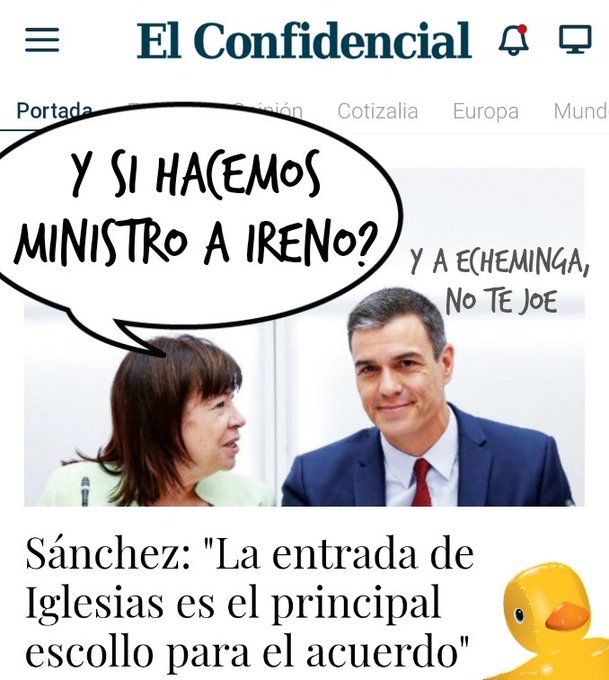 Sánchez se descojona del Pavo Iglesias en la tele y le niega su entrada en su gobierno de progreso. Por Linda Galmor