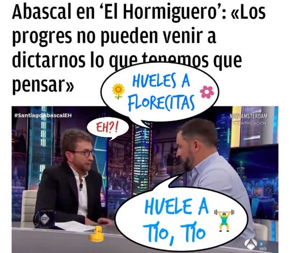 Santiago Abascal, ayer en #ElHormiguero, llamó chulo y mezquino a Sánchez y veleta al Albert. por Linda Galmor