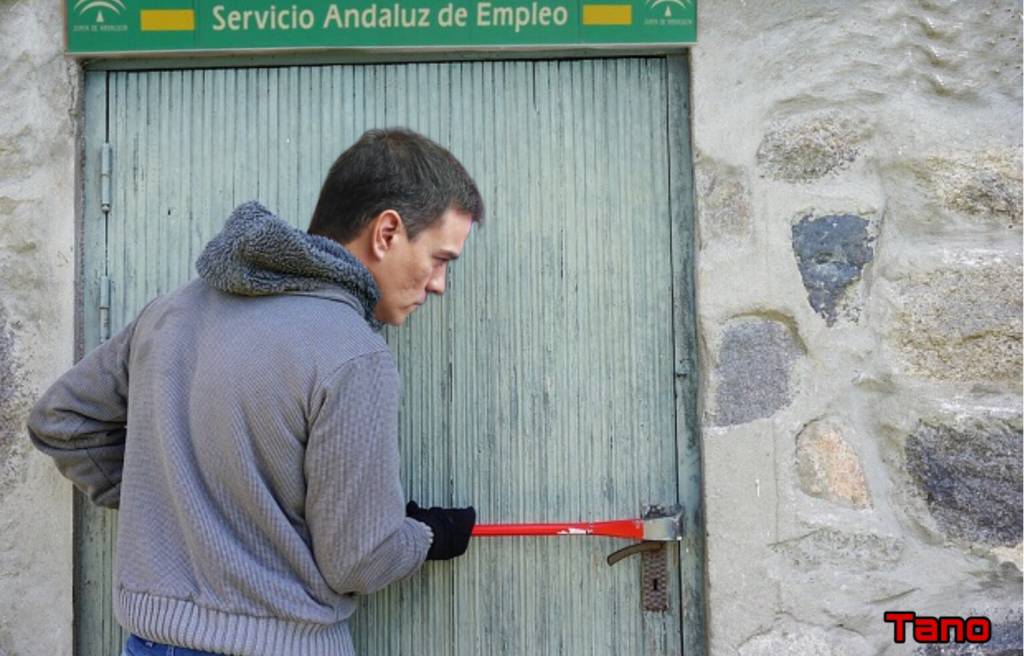 Con la cizalla en mano para asaltar España, Sánchez recuerda que hay días que es mejor no levantarse. Ilustración de Tano