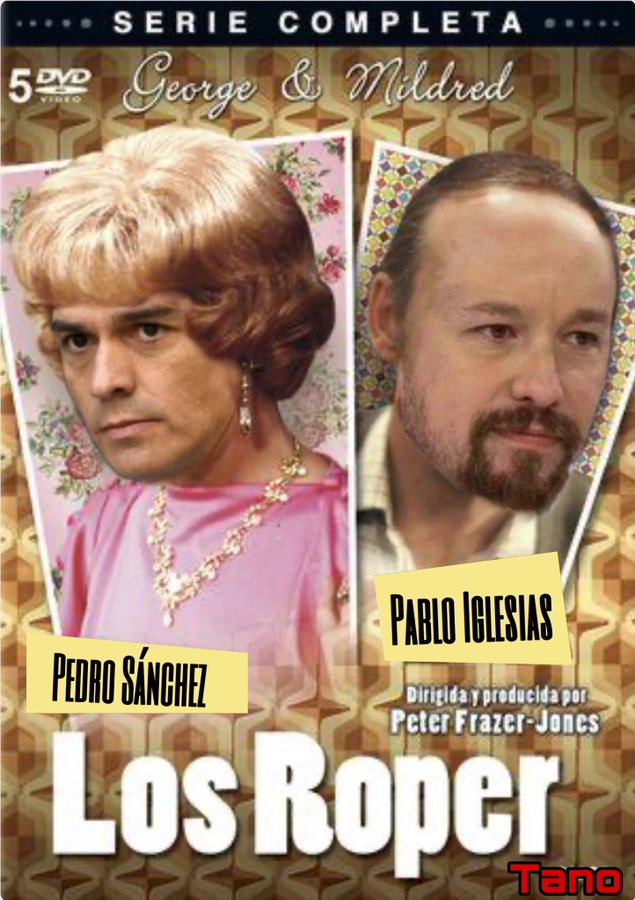 La historia de amor de Pedro y Pablo me recuerda a los Roper. Pedro y Pablo se acaban de mudar a la Moncloa, Pedro quiere subir de escala política, pero solo consigue ser un traidor, Pablo solo sueña con ser un nueva casta con intención de ser un nuevo dictador. Ilustración de Tano con idea de La Sole