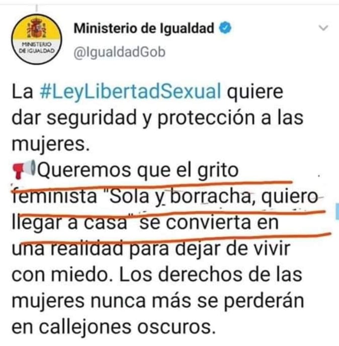 tuit oficial del Minisgterio de Igualdad