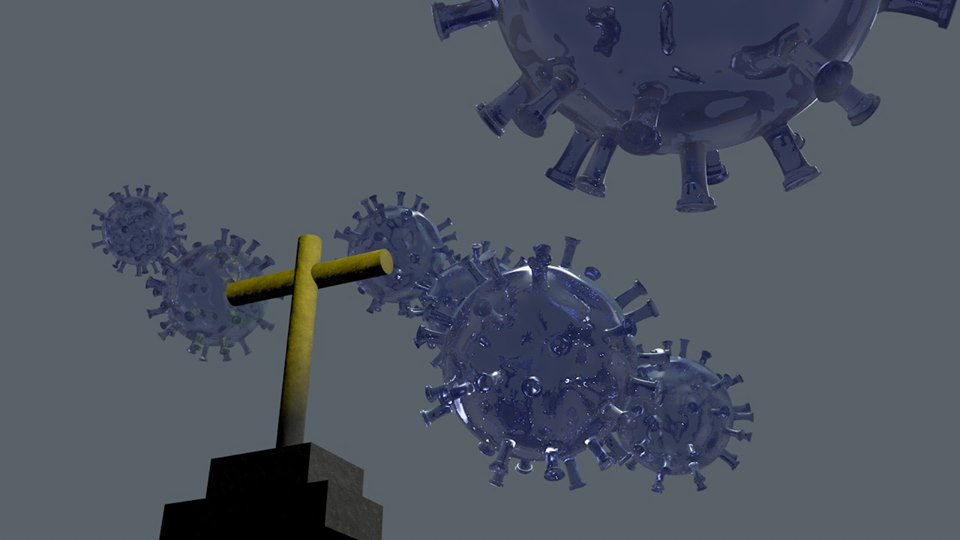 El maléfico virus y el gobierno nos han arrebatado la libertad. Ilustración en 3-D generada por Rodolfo Arévalo