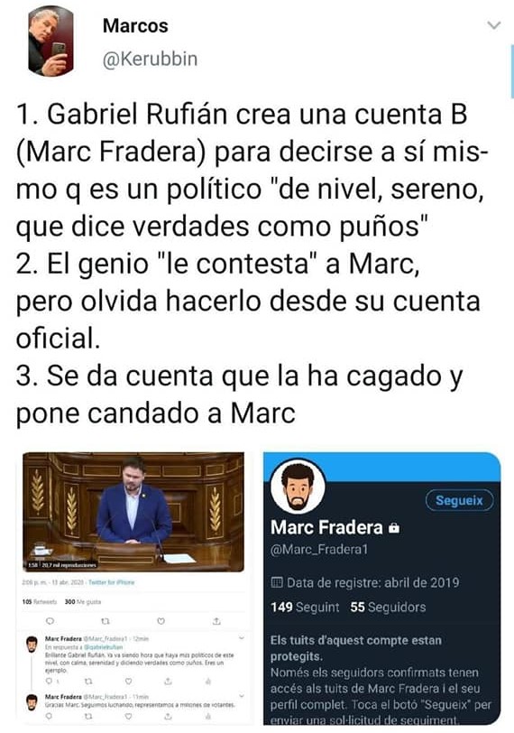 Gabrielín contesta a su doble, Marc Fradera, desde la misma cuenta de su otra personalidad