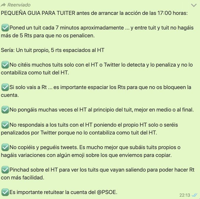intrucciones precisas para los usuarios socialistas en twitter.
