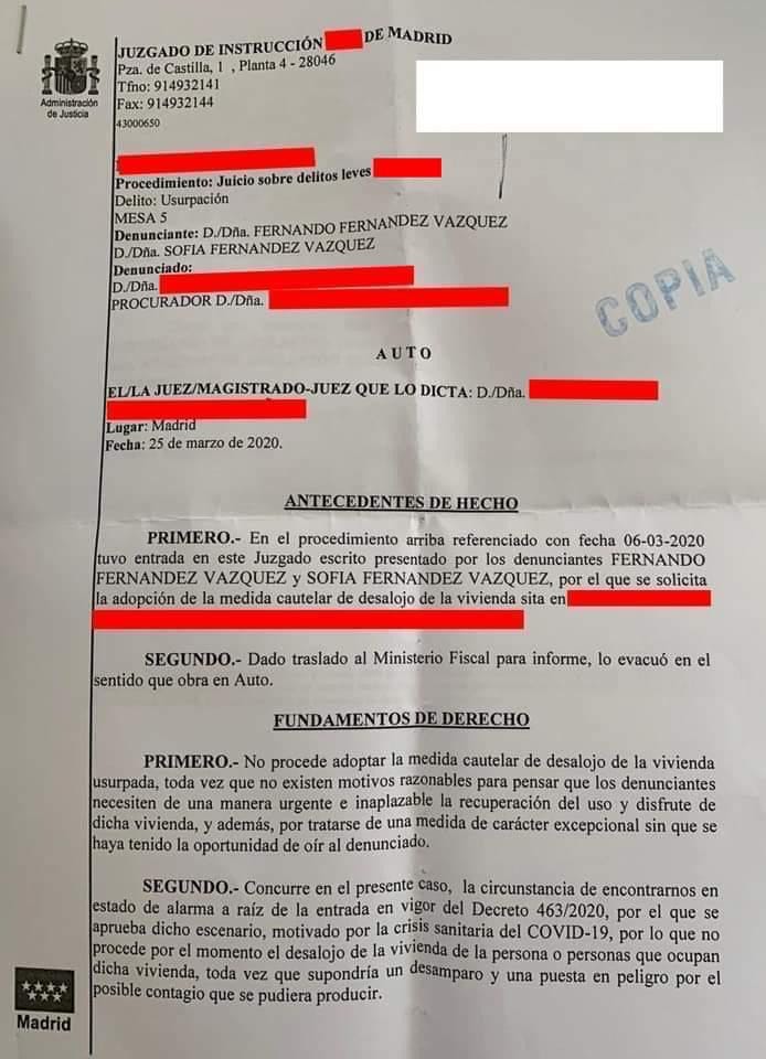 los okupas de la Moncloa han legalizado la ocupación y la justicia les da la razón