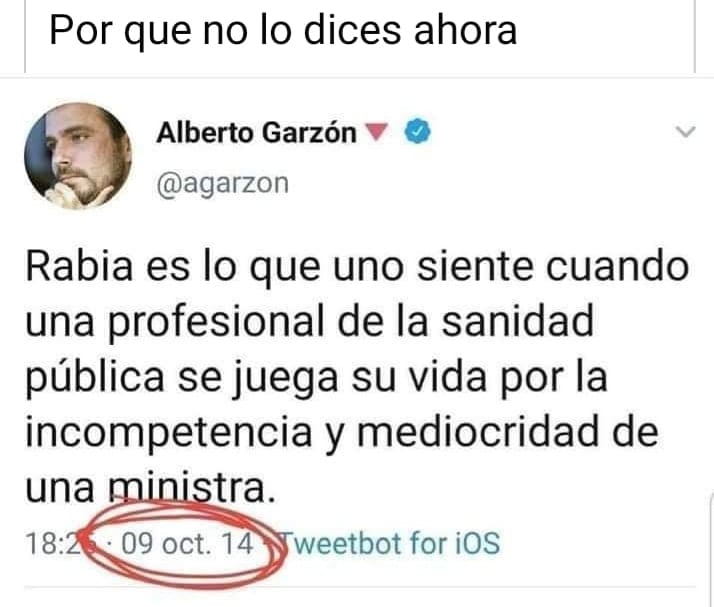 El comunista Garzón inspirado durante la crisis del Ébola ahora calla angte el abandono de nuestros sanitarios