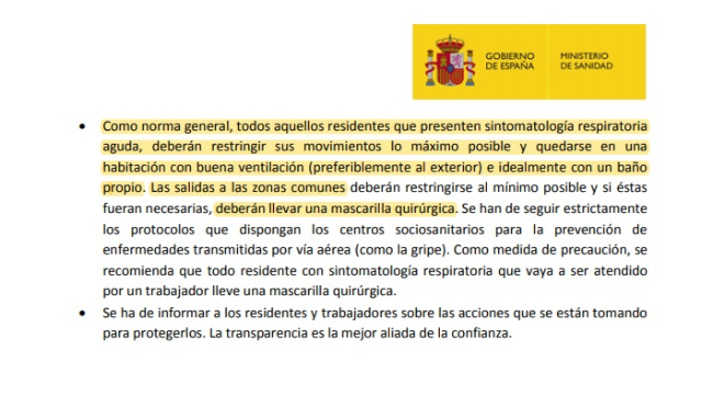 Plan de reclusión de un anciano ante un caso de Covid-19 en un residencia.