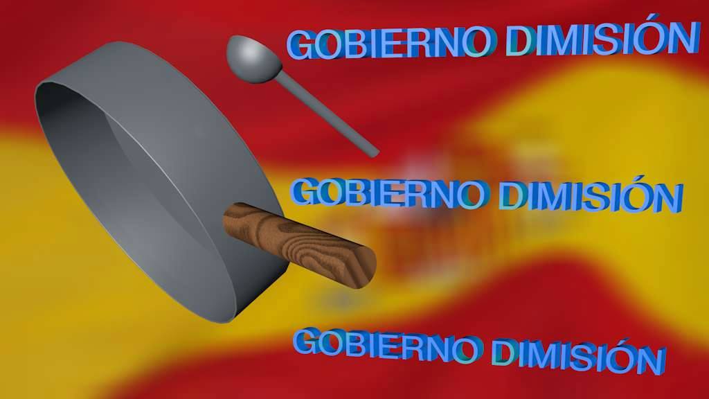Gobierno dimisión: Que suenen las cacerolas, todos los días al grito de Sánchez váyase. Ilustración del autor Rodolfo Arévalo
