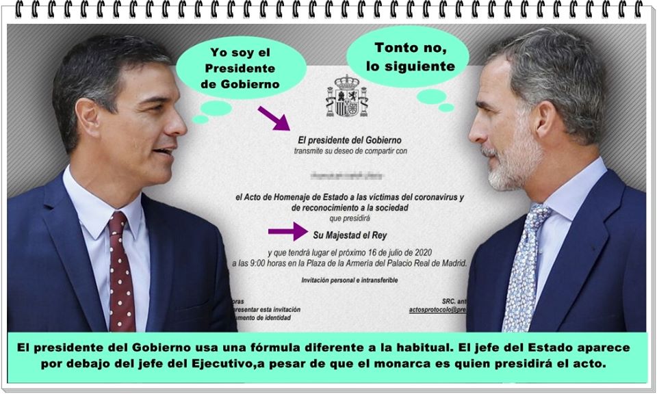 Sánchez relega al rey Felipe VI en la invitación del homenaje a las víctimas del coronavirus.