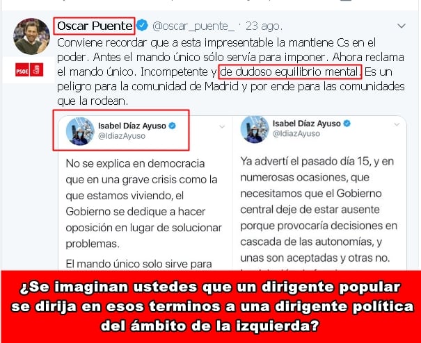 Puente se ha pronunciado en estos términos manipulando una afirmación de la presidenta madrileña