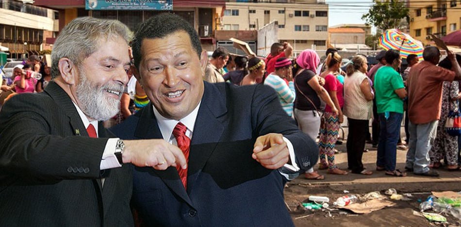 Venezuela fue exprimida para alimentar el socialismo continental armado en el Foro de Sao Paulo con Lula y Fidel Castro a la cabeza. Fotomontaje de PanAm Post.