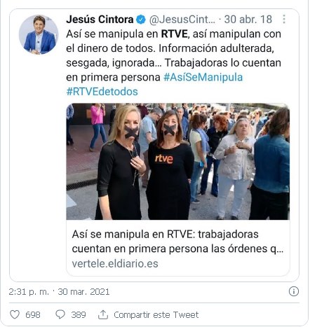 La empresa de José Miguel Contreras factura el programa de Jesús Cintora
