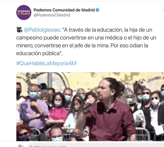 al mundo podemita se le ha olvidado que la educación pública empezó en 1857 con la Ley Moyano.. Tuit de