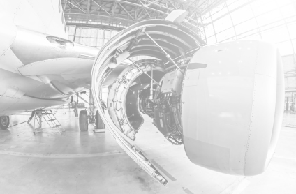Close up of the internal structure of turbine engine within a commercial airplane.