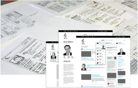 Rough wireframes and sketches of channel 4 bio pages