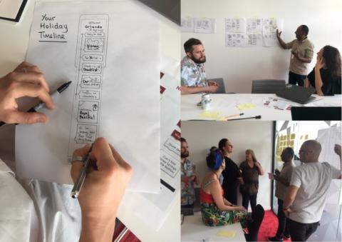 Ideas are expressed in quick sketches that are then collectively critiqued.