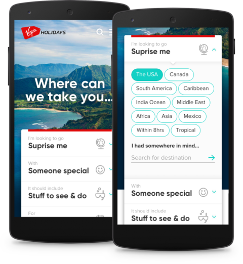 A concept for a Virgin Holidays app that helps the user choose a surprise holiday