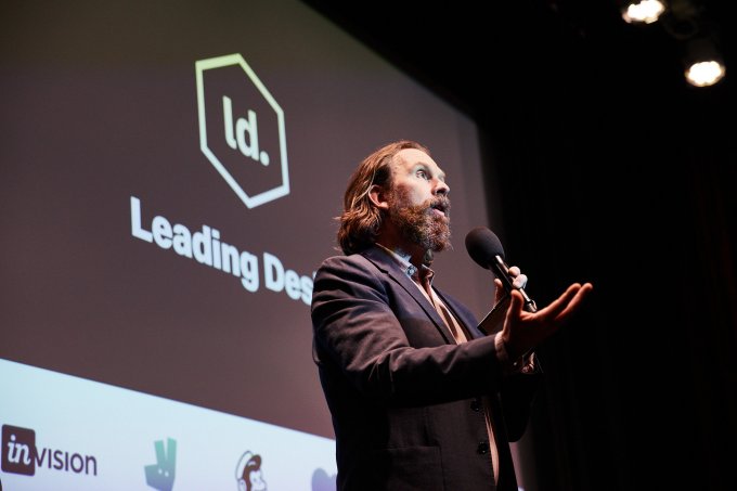 Andy Budd on stage at Leading Design