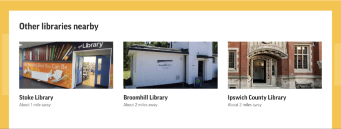 A screenshot showing nearby library locations.