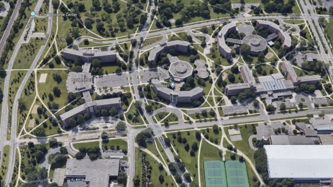 An aeriel view of the grounds of Michigan State University.