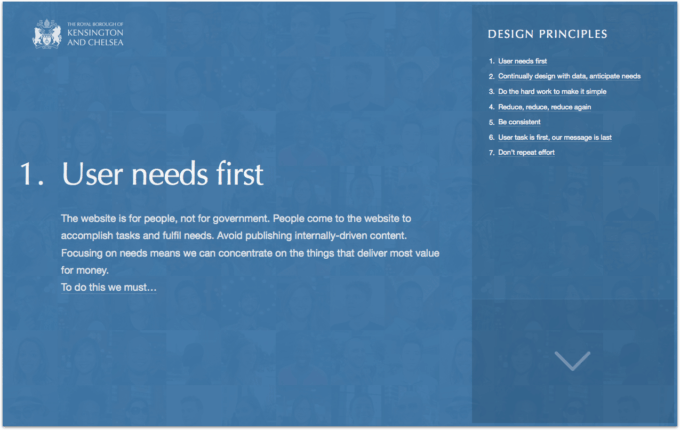 Homepage of a microsite that was developed detailing the design principles we had created