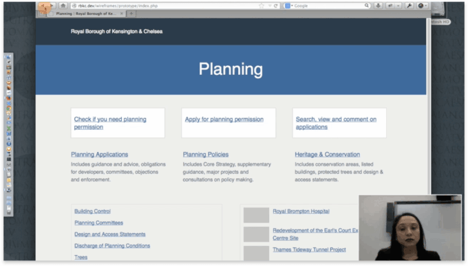 A screenshot taken during a user testing session