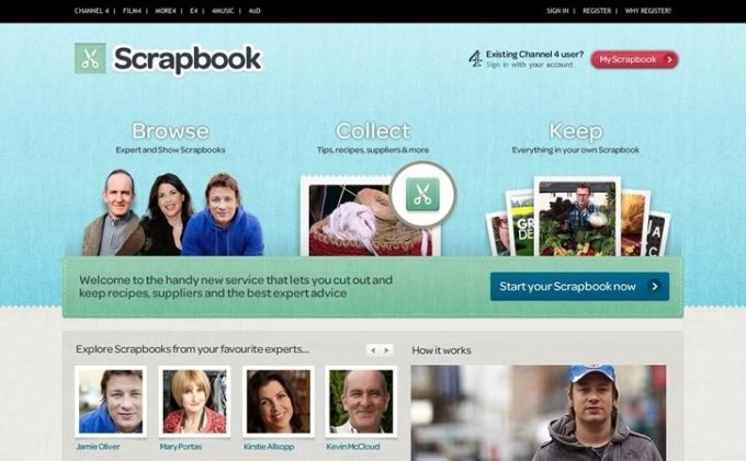 A screenshot of the Scrapbook homepage.