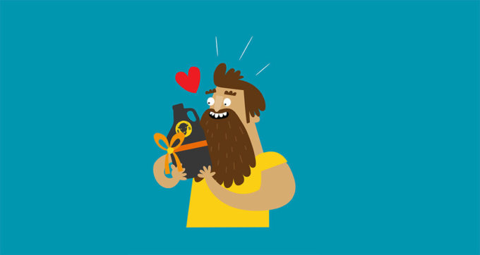 A cartoon illustration of a happy bearded hipster.