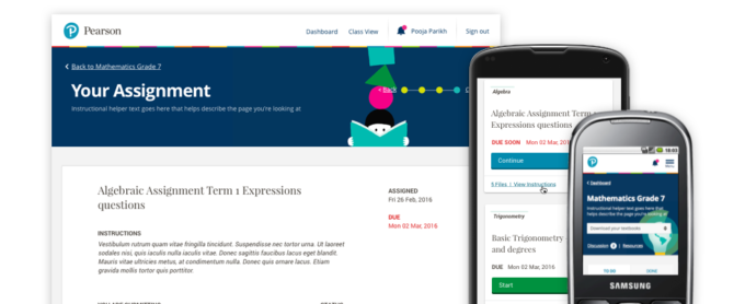 A group of devices showcasing the responsive design work that was completed for Pearson LMS