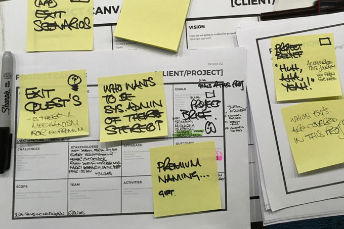 Sketches and post-it notes.