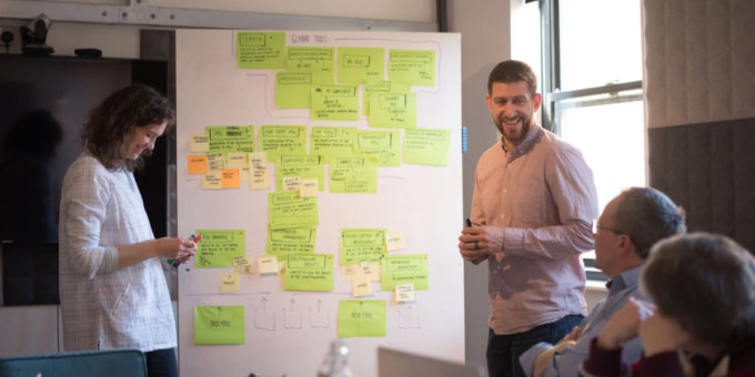 Post its and workshopping with the bank's team