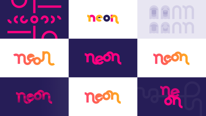 Variations of the Neon logo in different colours and styles.