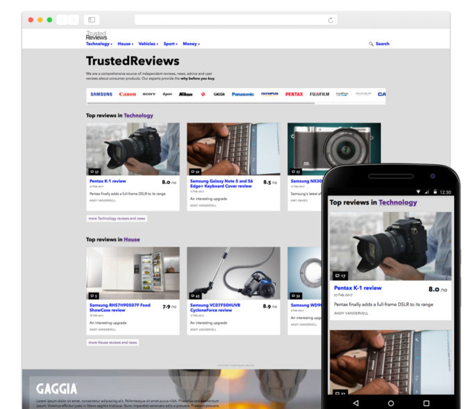 A desktop and mobile view of the trusted reviews website